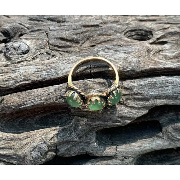 14K Gold and Nephrite Jade 3 Stone Ring Vintage Size 6 - Picture 5 of 7